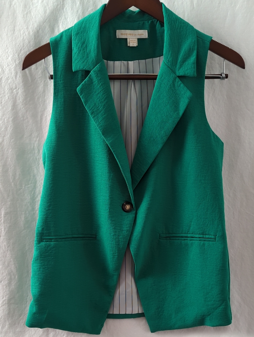Monteau Los Angeles Kelly Green Sleeveless Blazer Vest - Size Small